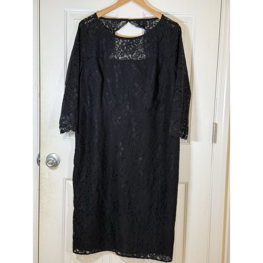 Loft Plus 16 Black Lacey Whimsy Goth Midi Dress Formal  Classic‎ Party Modest
